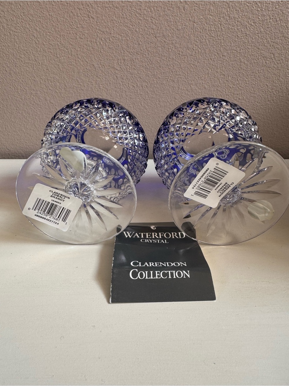 Waterford Clarendon Cobalt Blue Crystal Brandy Glasses, Pair - Picture 3 of 6